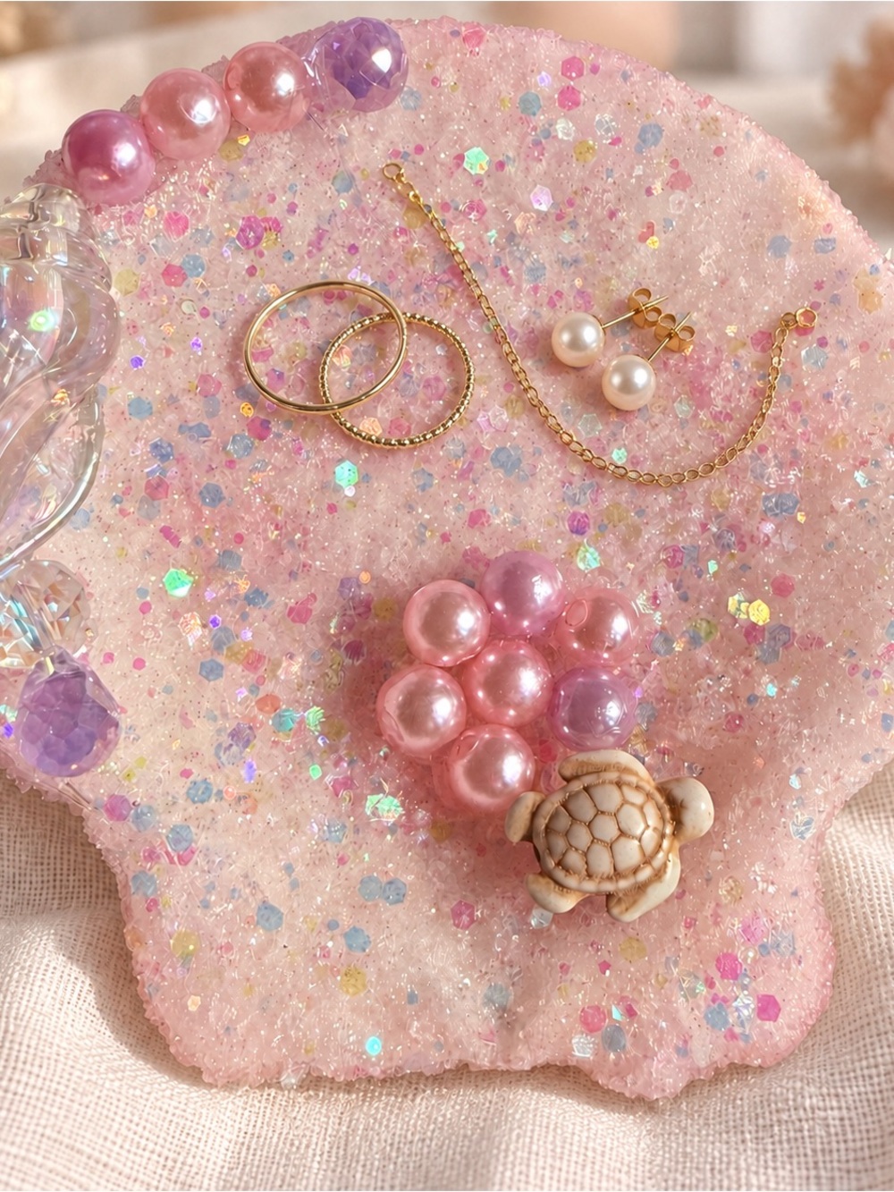 Gold Pearl Jewelry Display Tray in Pink